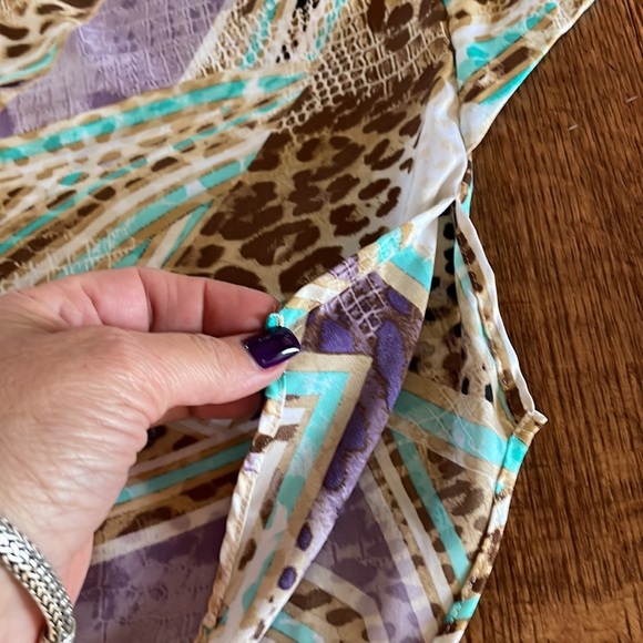 JENNIFER LOPEZ colorful Animal print blouse bat stationery pleat sleeve XL drape - Picture 16 of 17